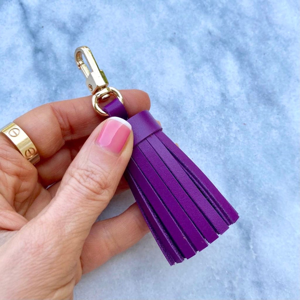 Genuine Leather Tassel Keychain Handbag Charm Handmade from Top quality Real Leather - Bag Charm Accessory - Leather Tassel for Bag - Colors