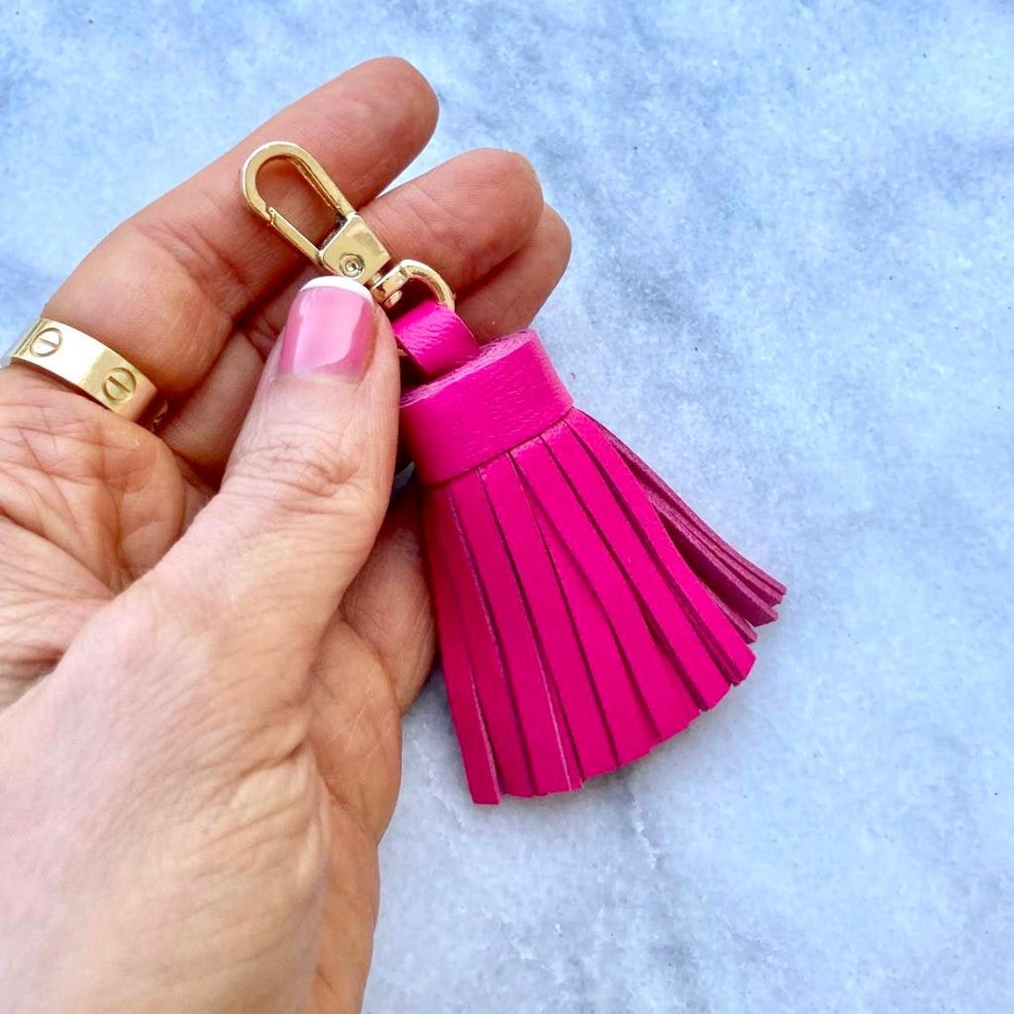 Genuine Leather Tassel Keychain Handbag Charm