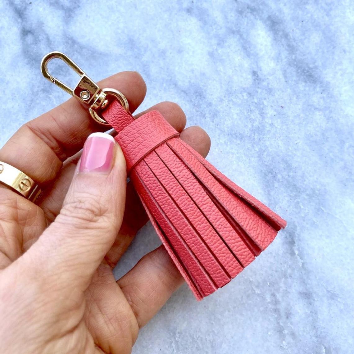 Genuine Leather Tassel Keychain Handbag Charm