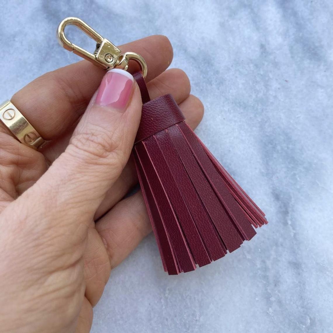 Genuine Leather Tassel Keychain Handbag Charm Handmade from Top quality Real Leather - Bag Charm Accessory - Leather Tassel for Bag - Colors