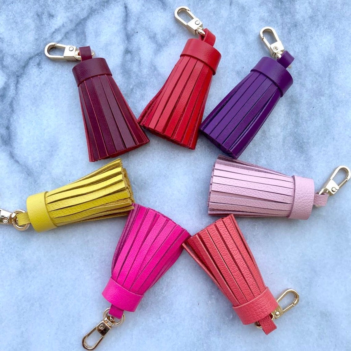 Genuine Leather Tassel Keychain Handbag Charm Handmade from Top quality Real Leather - Bag Charm Accessory - Leather Tassel for Bag - Colors