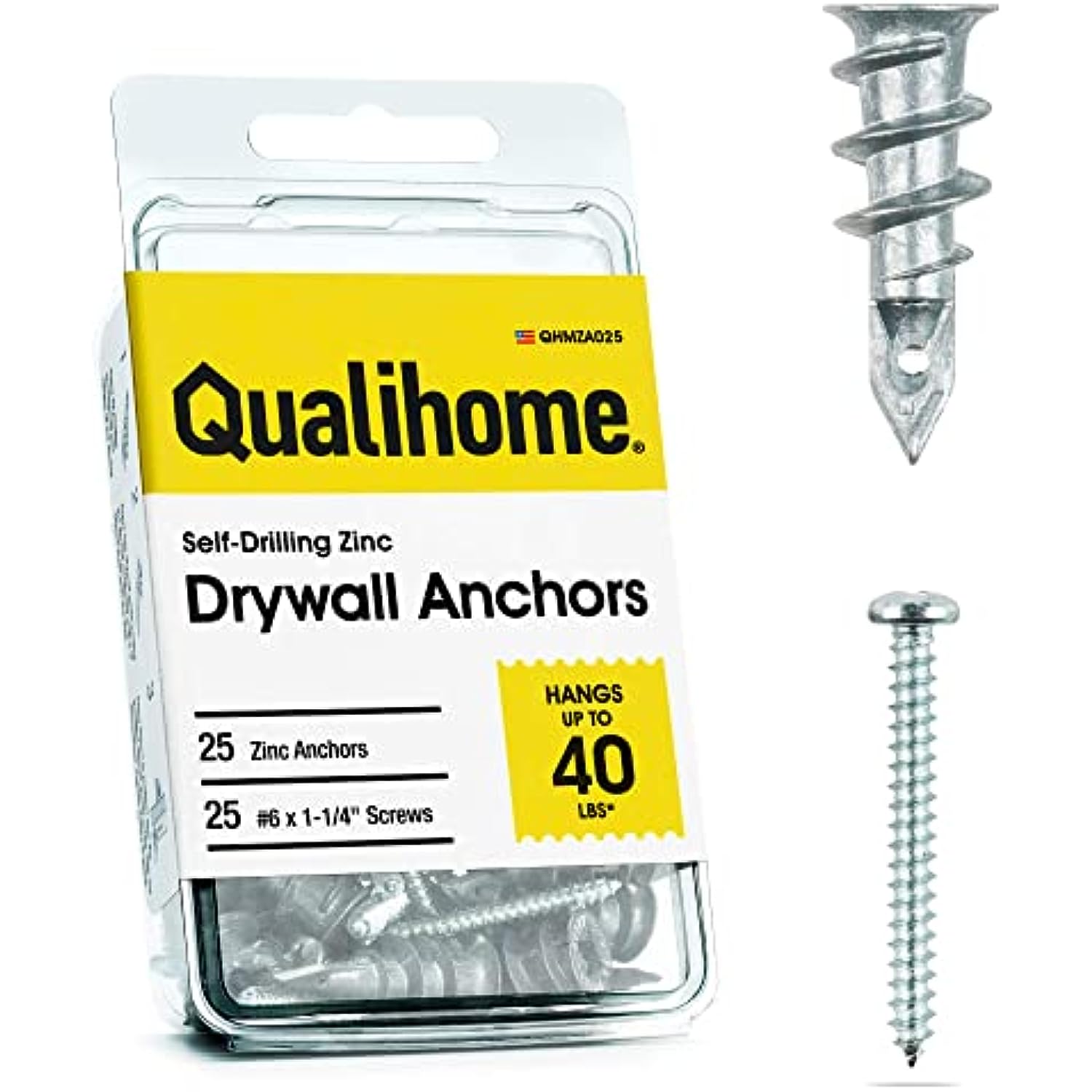 Qualihome Small Mini N.6 Zinc Self Drilling Drywall Anchors with Screws Kit