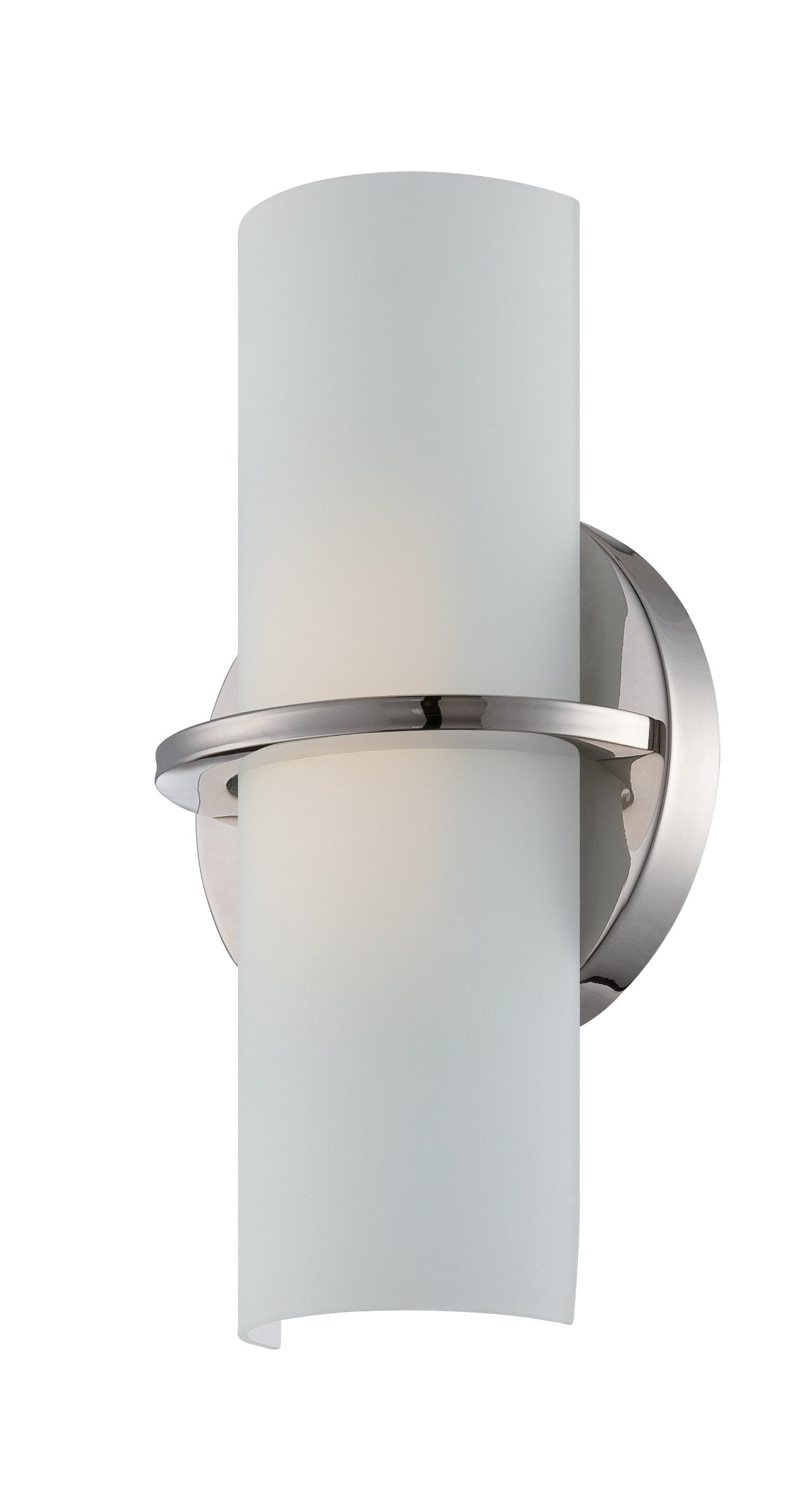 Nuvo Lighting 62/185 Tucker LED One Light Wall Sconce 4.8 Watt 285 Lumens Soft White 2700K KolourOne LED Technology Etched Opal Glass Polished Nickel Fixture