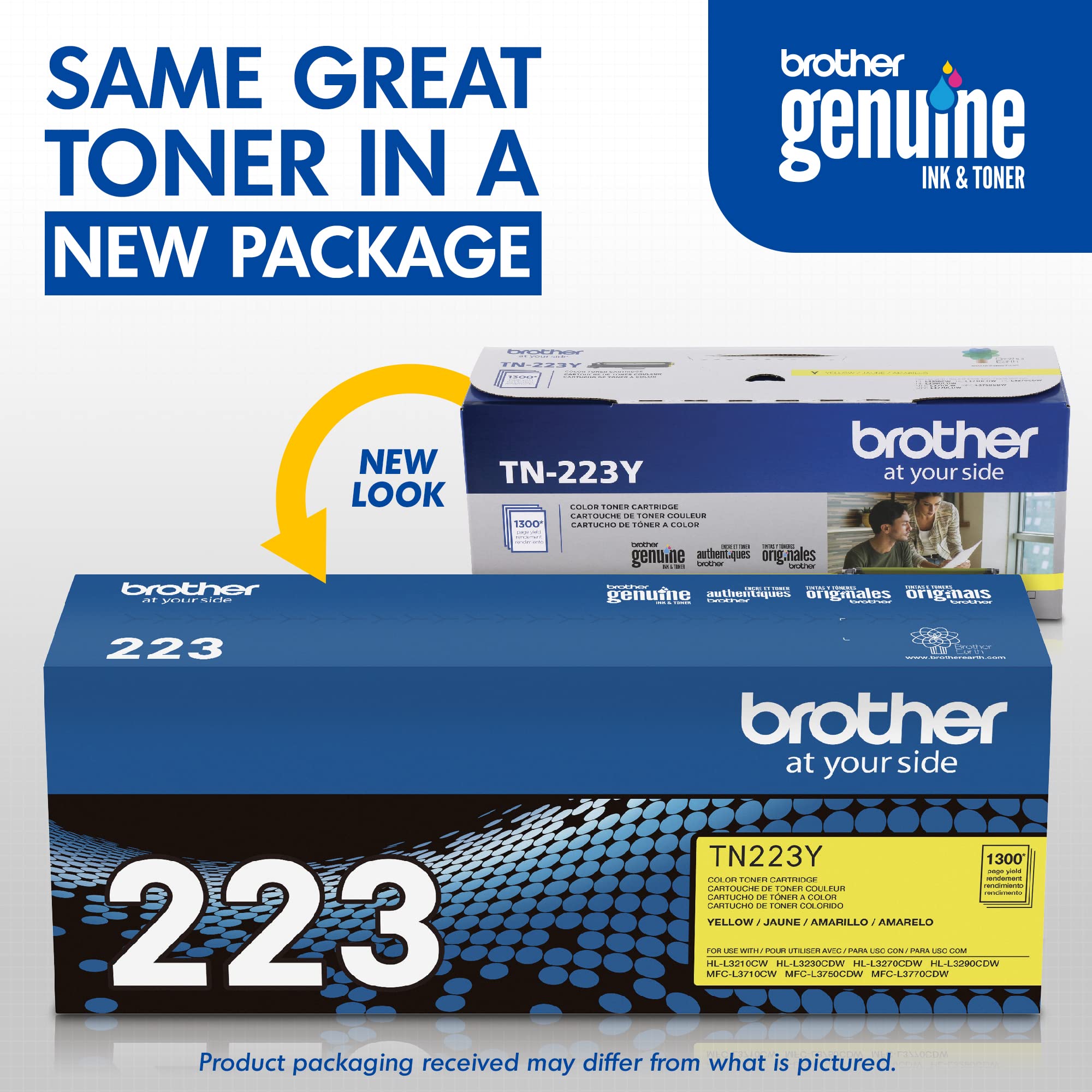 Brother Genuine TN223Y, Standard Yield Toner Cartridge, Replacement Yellow Toner, Page Yield Up to 1,300 Pages, TN223, Amazon Dash Replenishment Cartridge