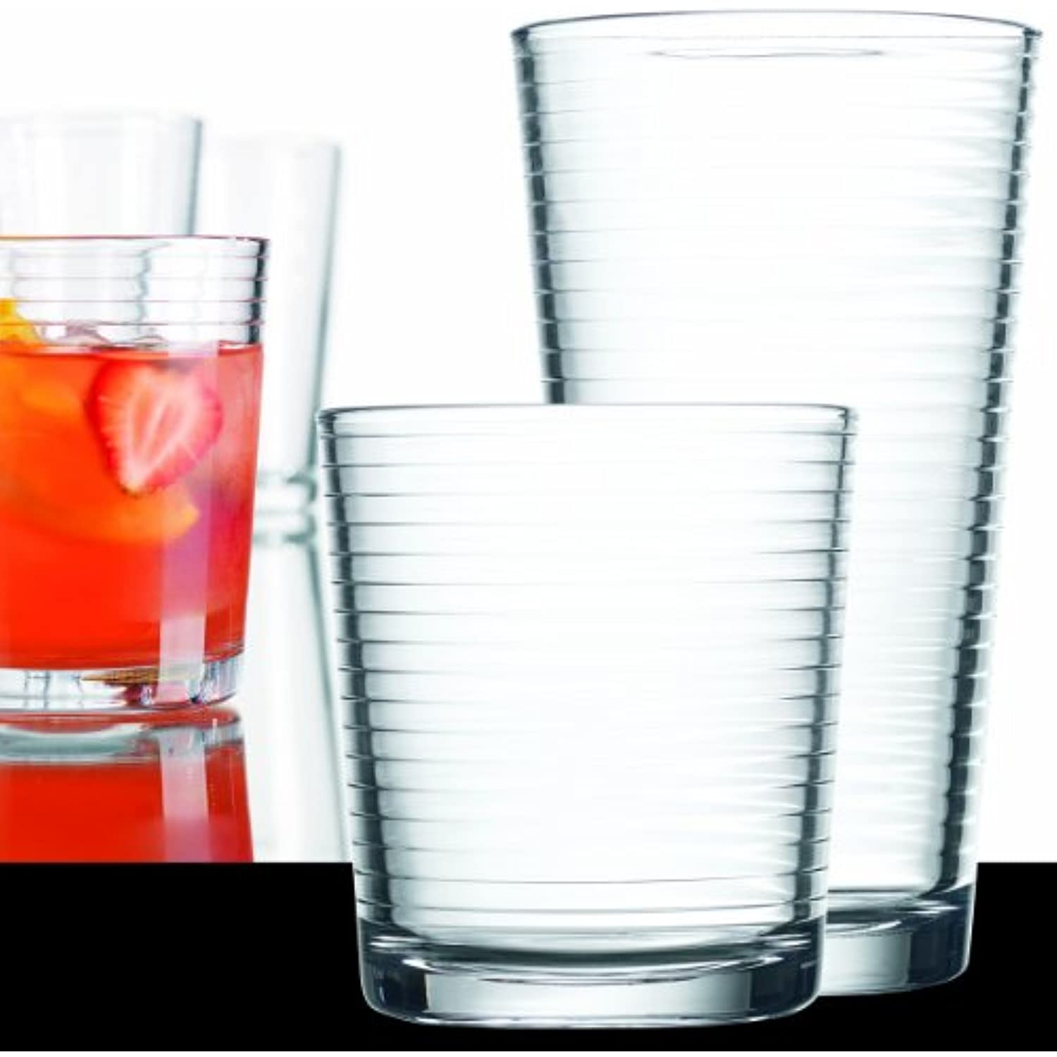 Set of 16 Durable Solar Drinking Glasses Includes 8 Cooler Glasses(17oz) and 8 Rocks Glasses(13oz), 16-piece Elegant Glassware Set