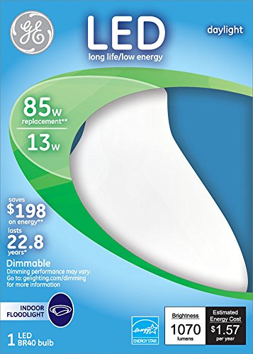 GE Lighting 20445 Energy-Smart LED 13-watt, 1070-Lumen BR40 Bulb with Medium Base, Daylight, 1-Pack