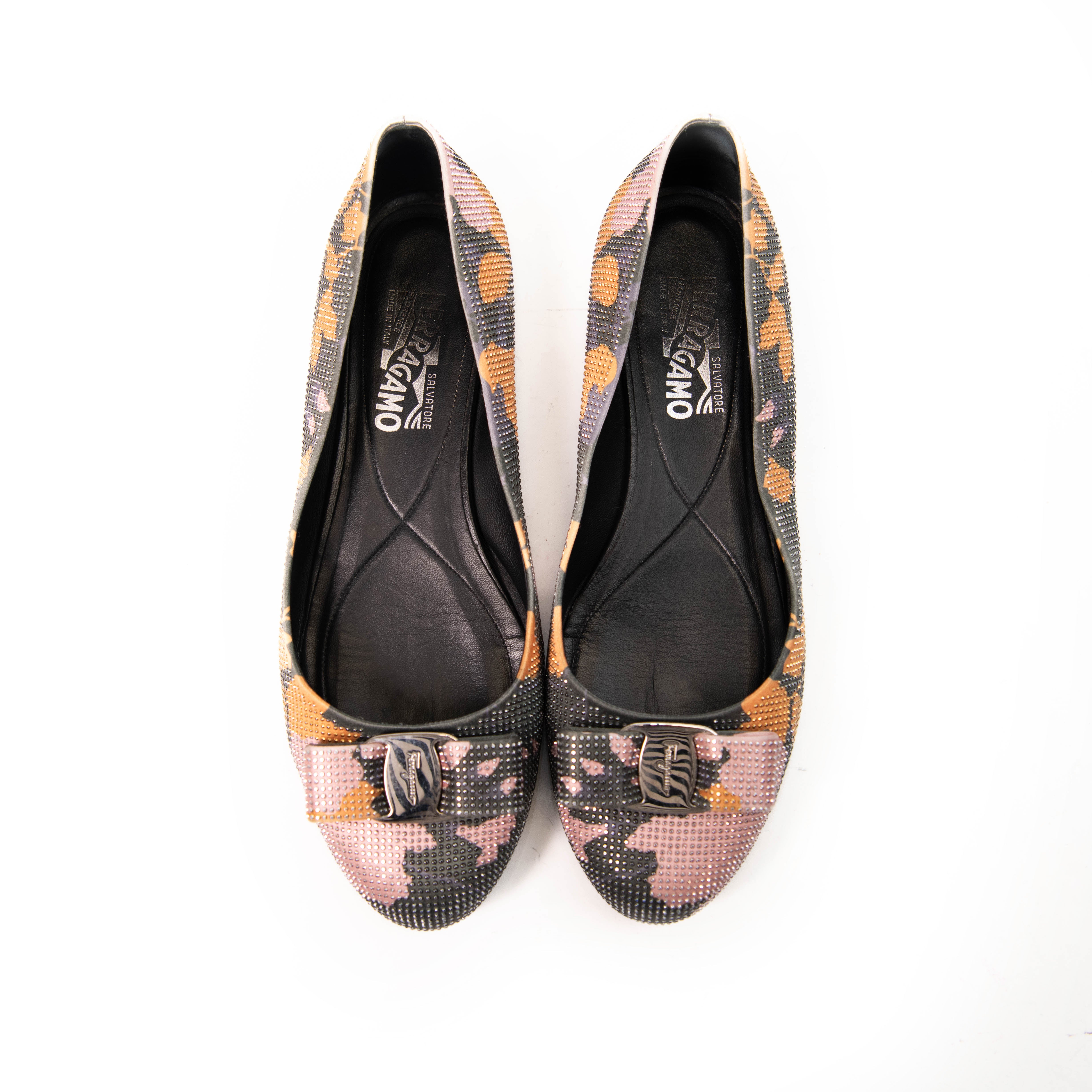 Salvatore Ferragamo Multicolor Satin Flats Size 9