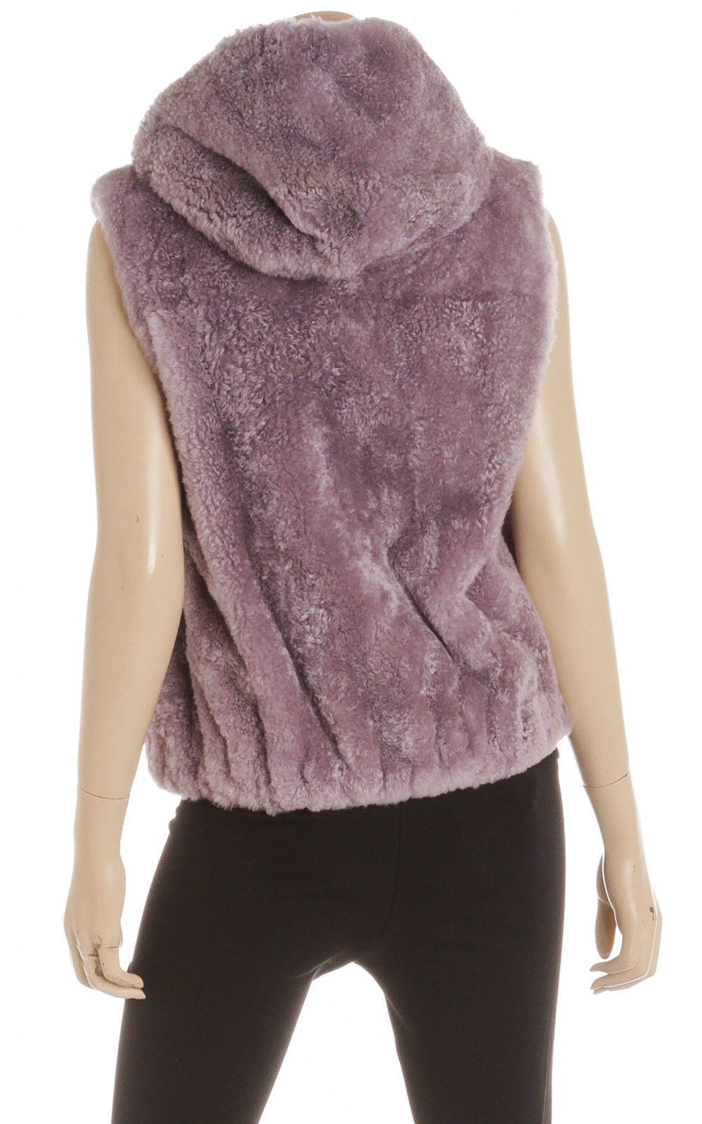 Brunello Cucinelli Lavender and Brown Reversible Hooded Fur Vest Size 40