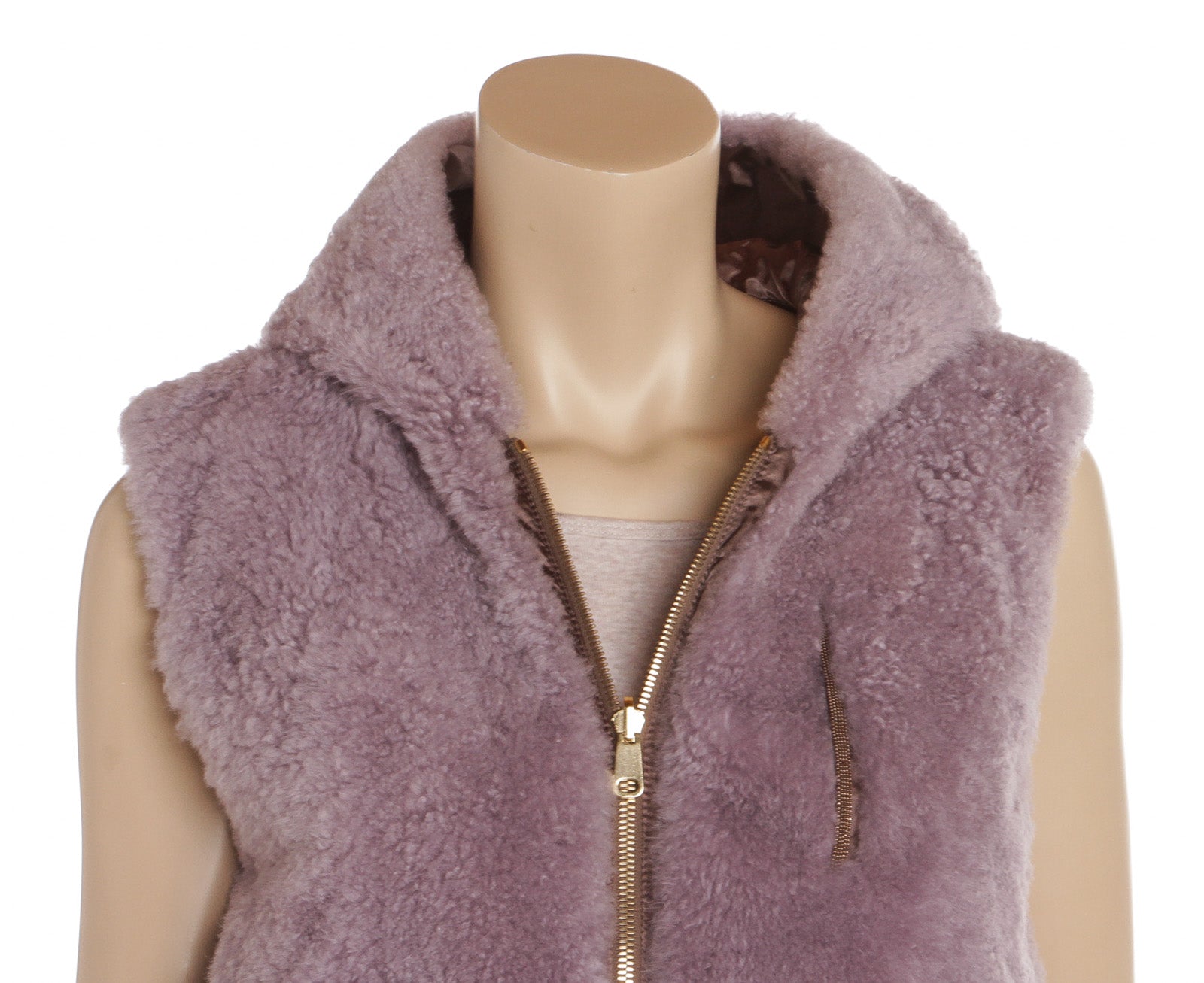 Brunello Cucinelli Lavender and Brown Reversible Hooded Fur Vest Size 40