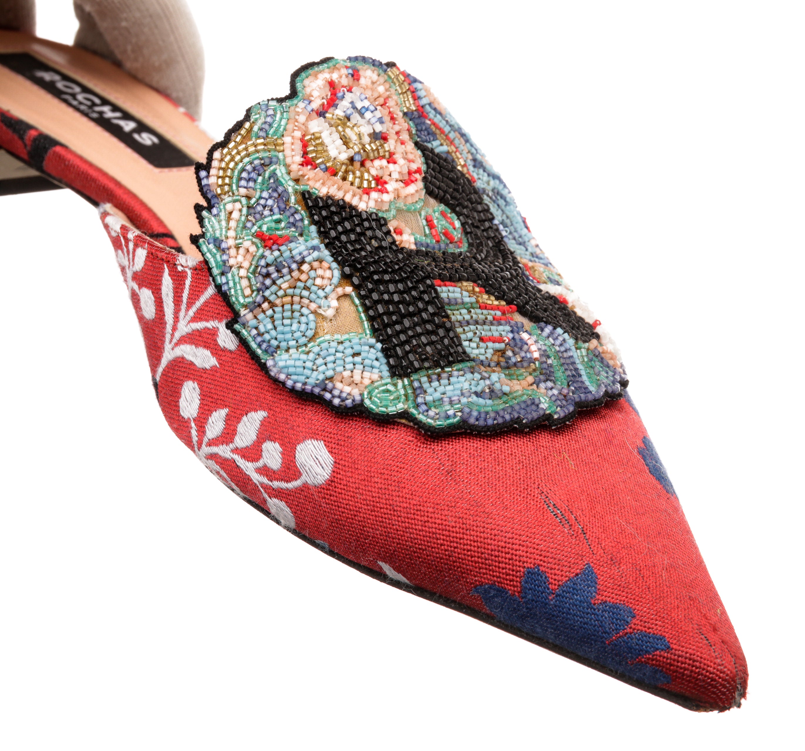 Rochas Multicolor Silk Embroidered Slides Size 36.5