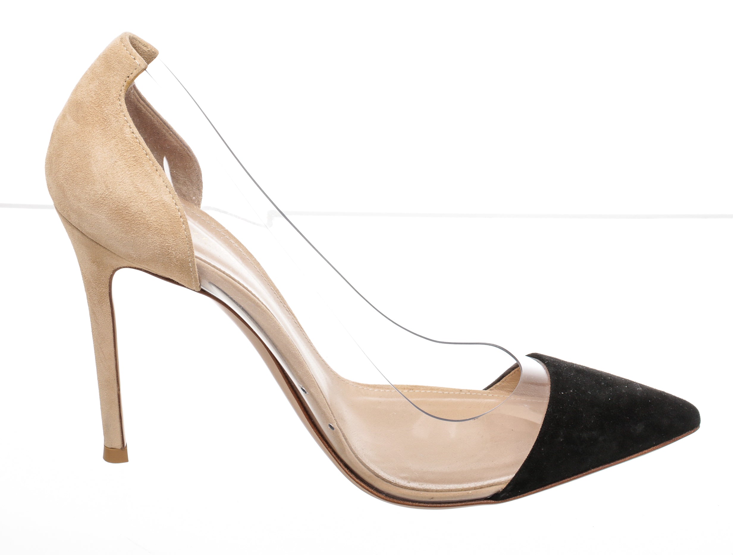 Gianvito Rossi Tan and Black Suede and Vinyl Pumps Size 38