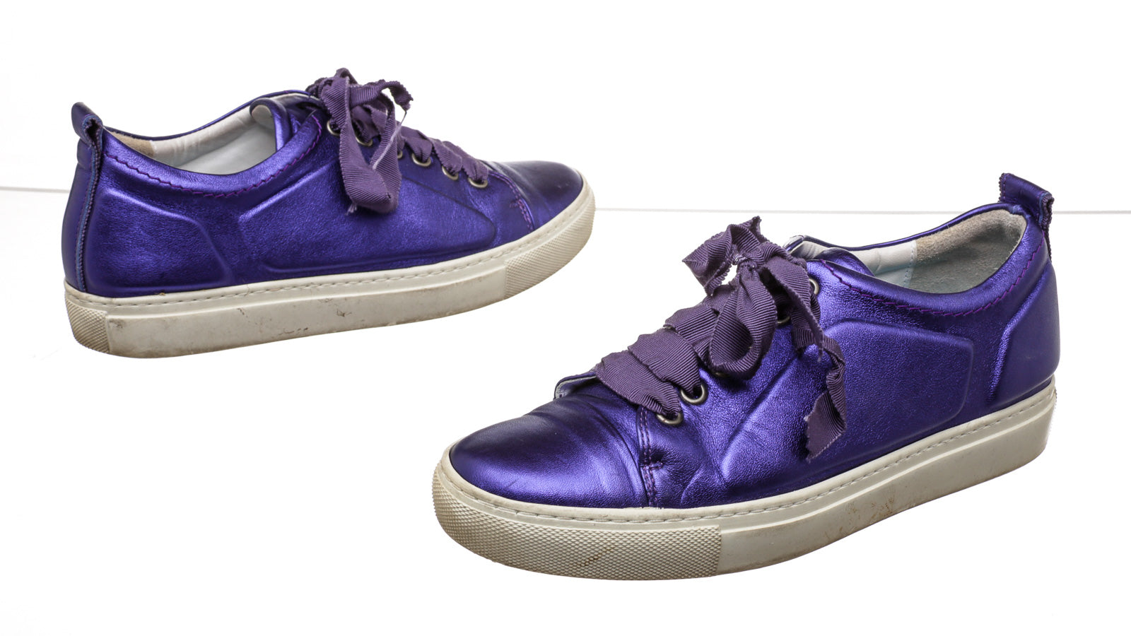 Lanvin Purple Metallic Leather Sneakers Size 6