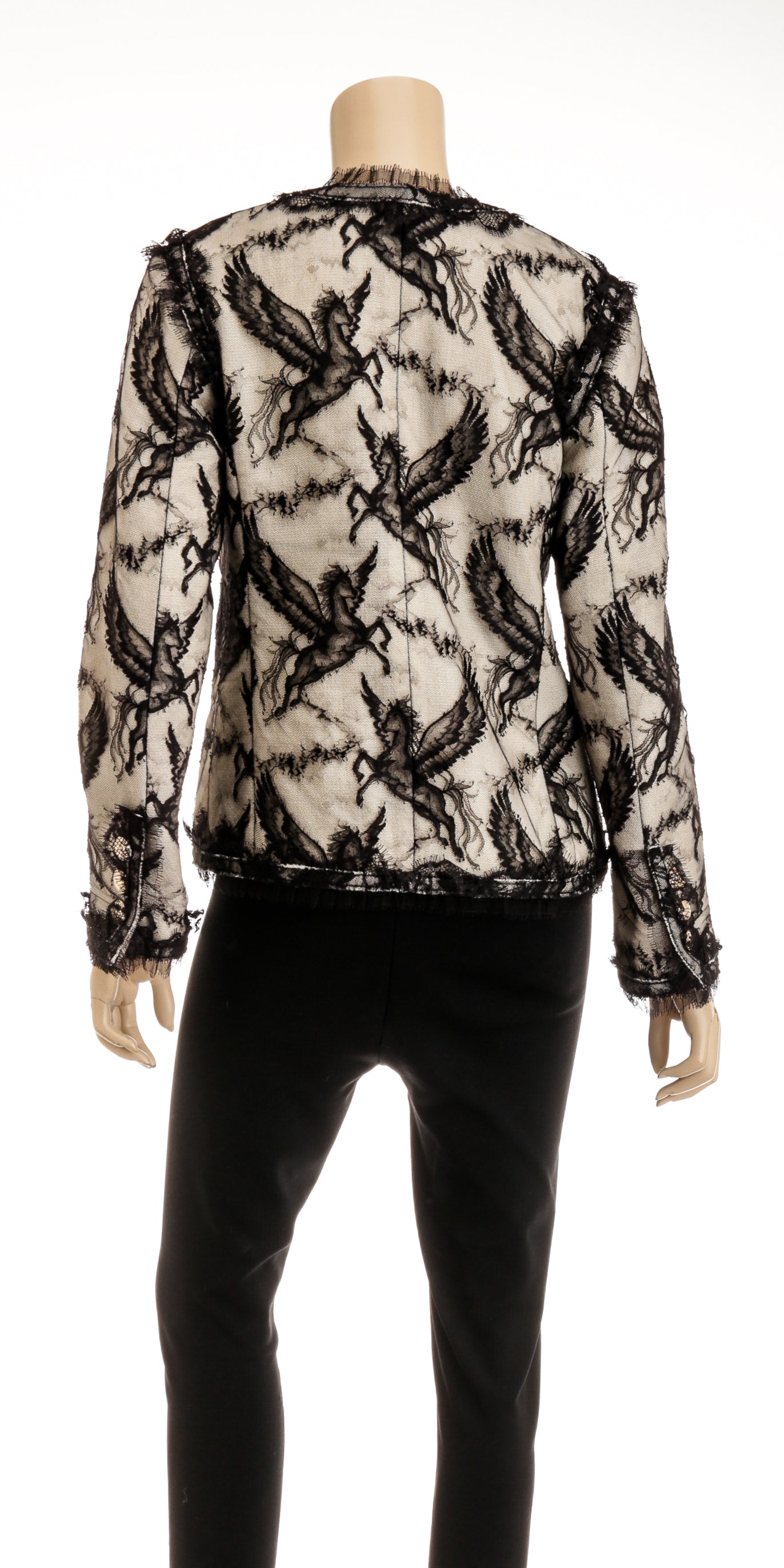 Chanel Black and White Lace Pegasus Jacket Size 36