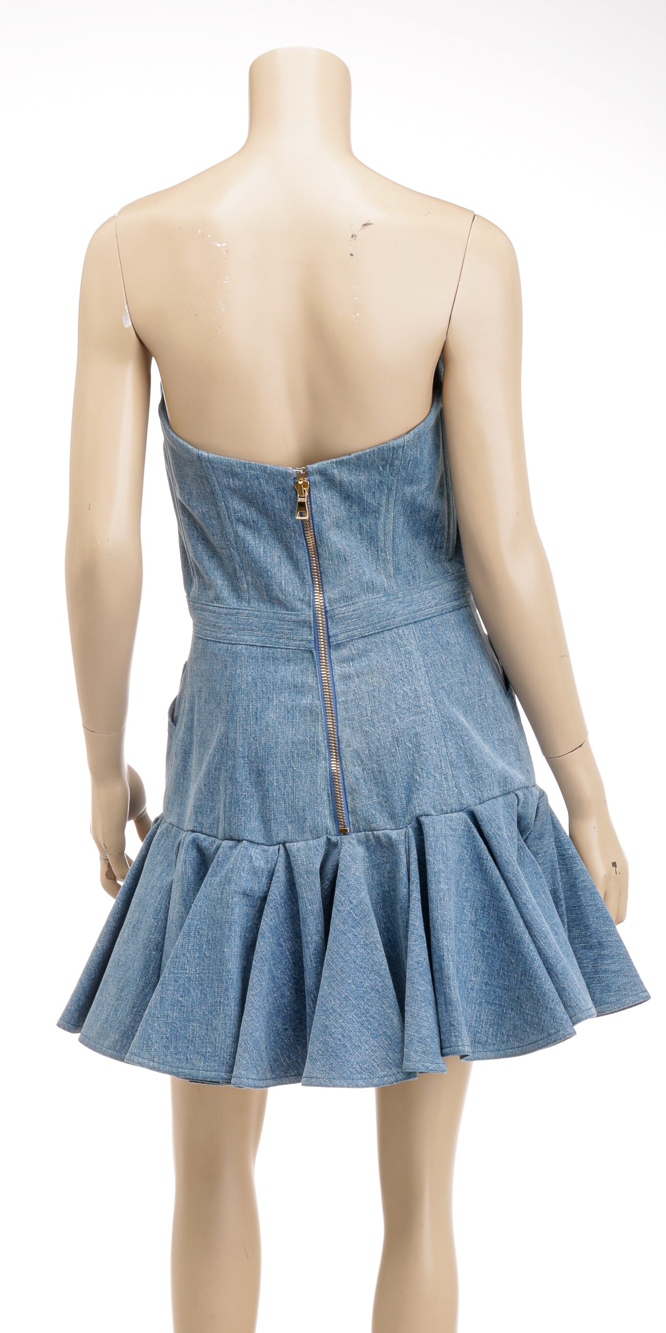 Balmain Blue Denim Strapless Mini Dress Size