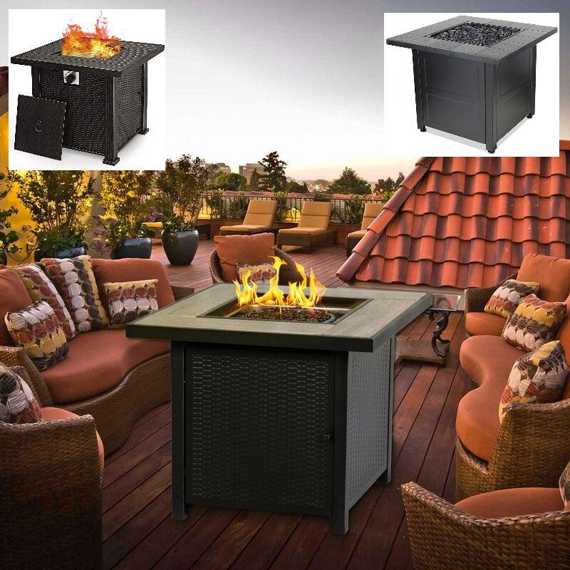 30 Inch Square Fireplace Coffee Table Propane Gas Fire Pit Patio Centerpiece