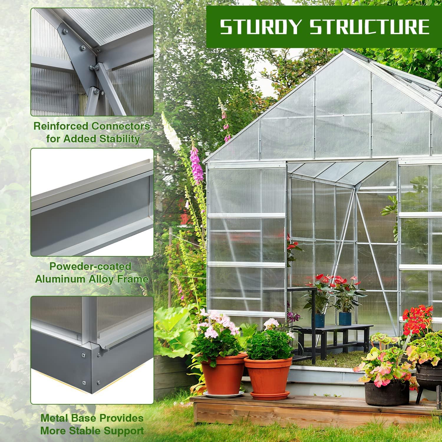 Garden Enthusiast Aluminum Frame Walk-in Polycarbonate Greenhouse