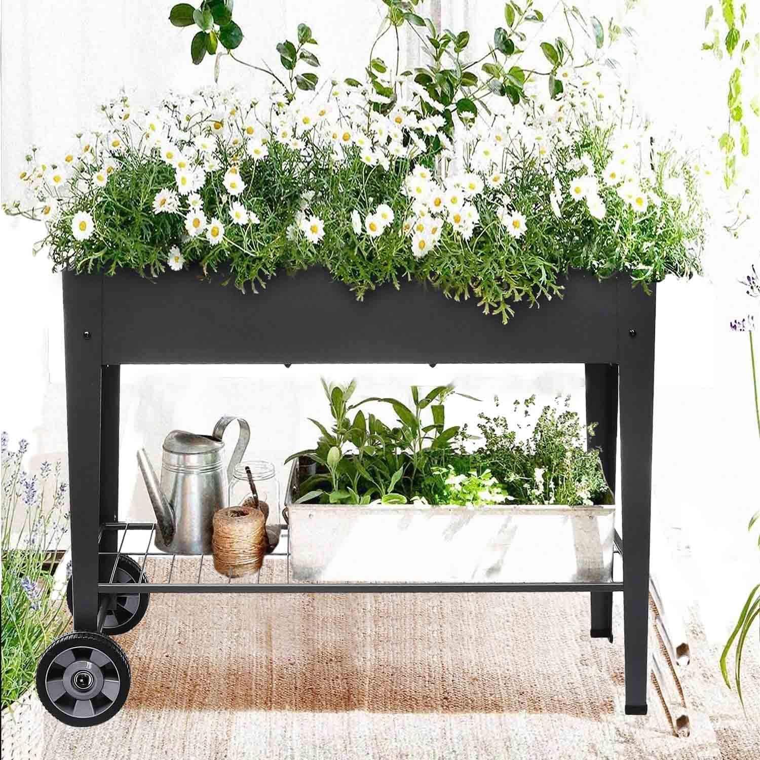 Raised Garden Planter Box on Wheels Elevated Bed