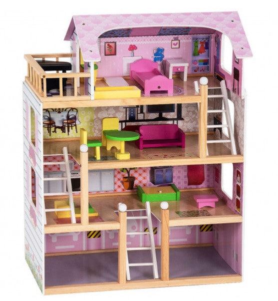Wooden Dollhouse Cottage Playset with Furniture