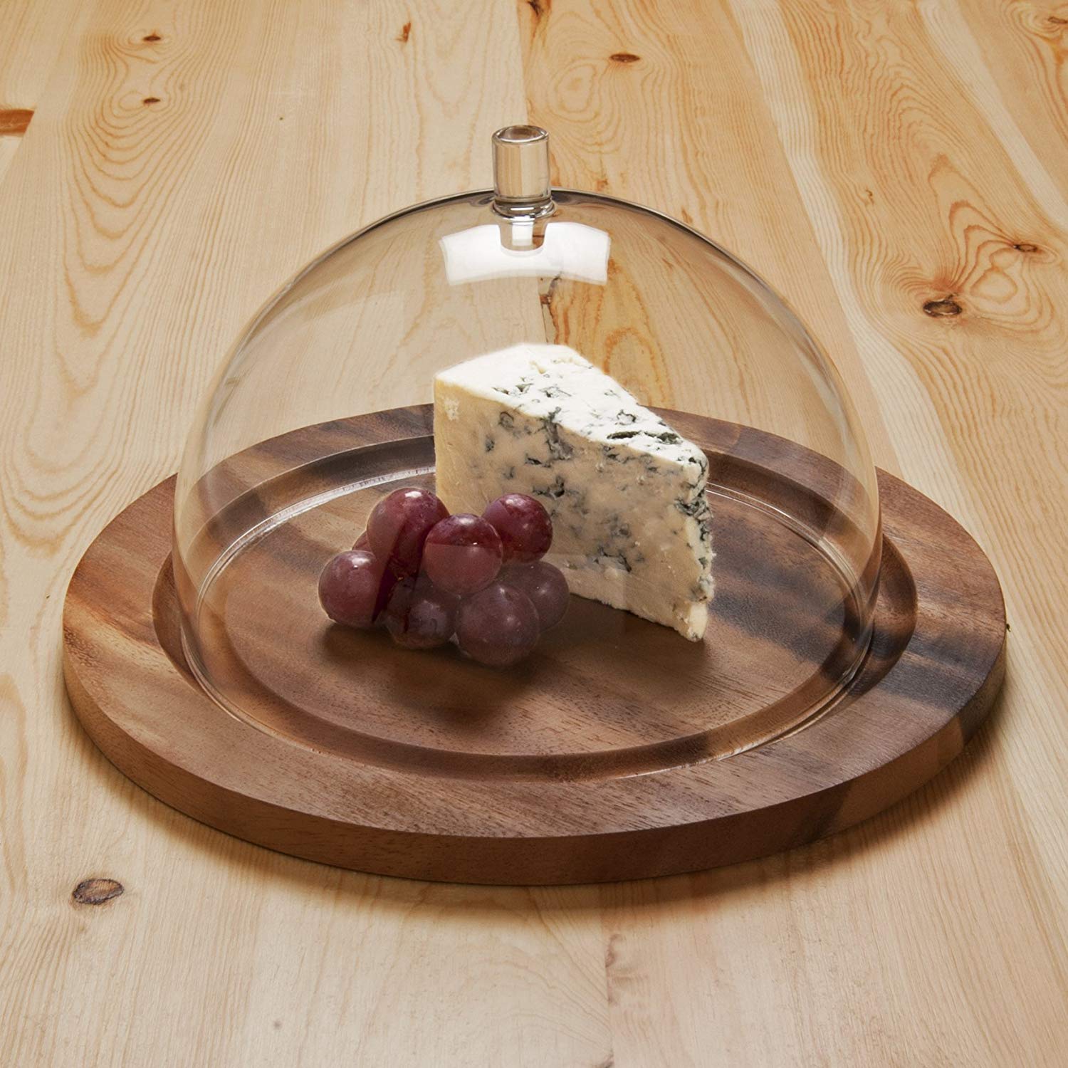 Jenaer Glas Concept Storage Collection Cheese Dome with Acacia Plate, 9.5-Inch