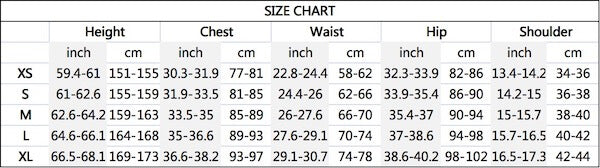 One Piece Uta costume size chart