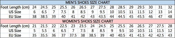 vendor cp001 shoes size chart