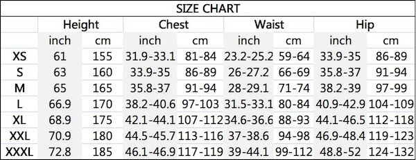 One Piece Nami cosplay dress size chart