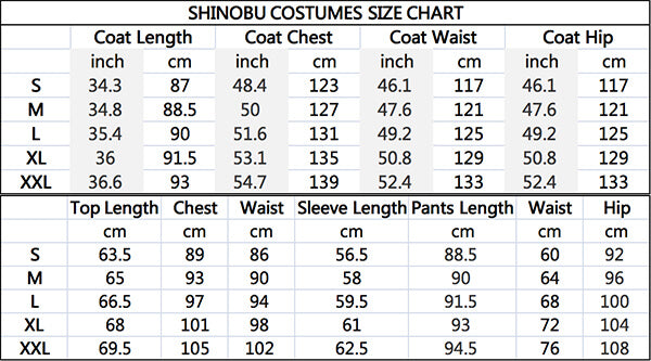 Demon Slayer Shinobu cosplay costume size chart