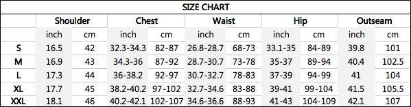 Deku sport suits Size Chart