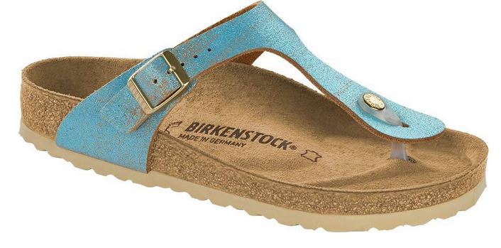 Birkenstock Gizeh washed metallic aqua blue VL suede Leather Thongs Sandals