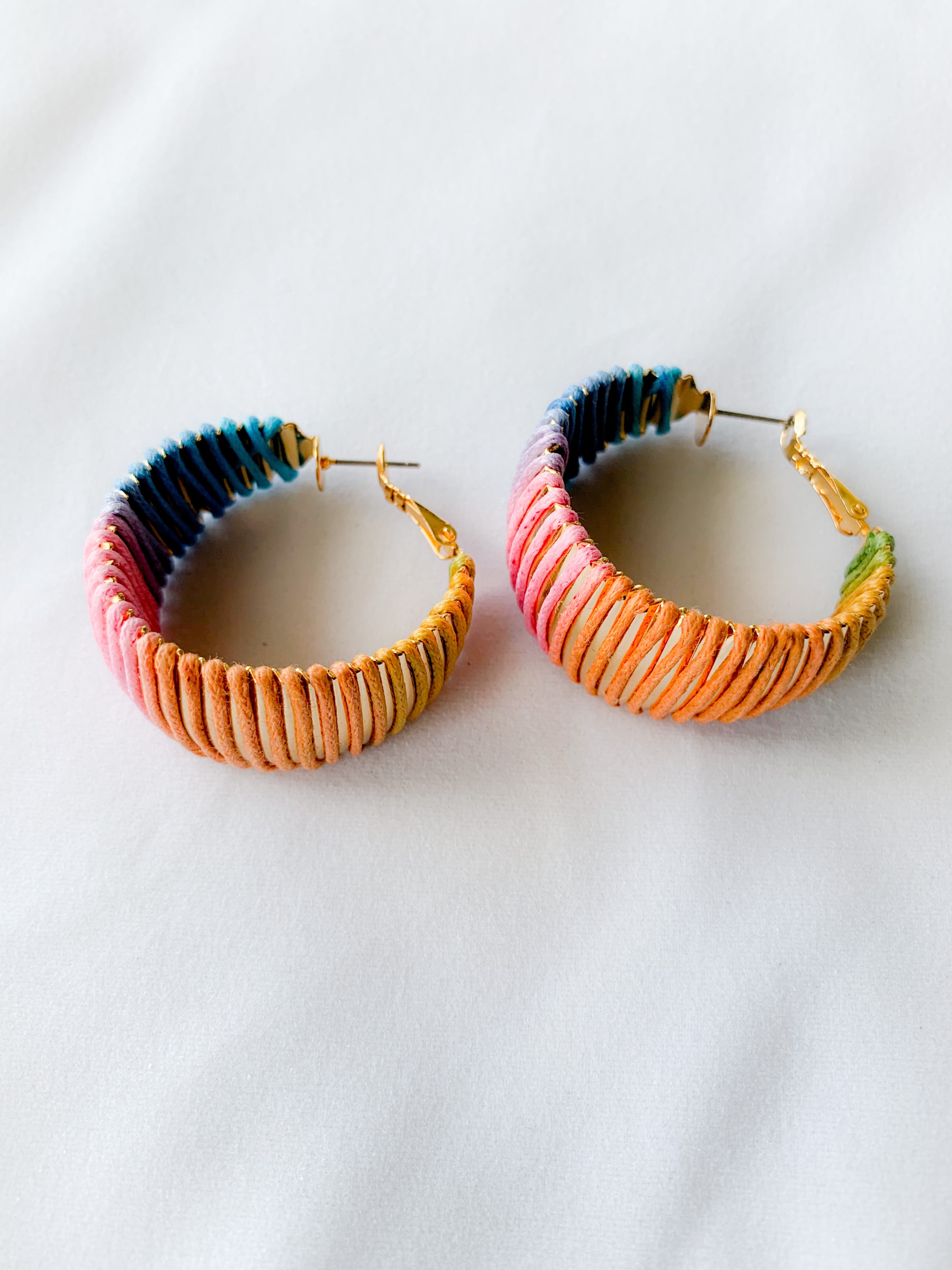 Multi Color Raffia Wrapped Earrings