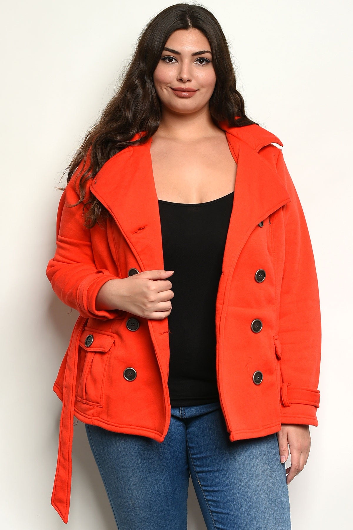 Plus Size Red Front Belted Jacket