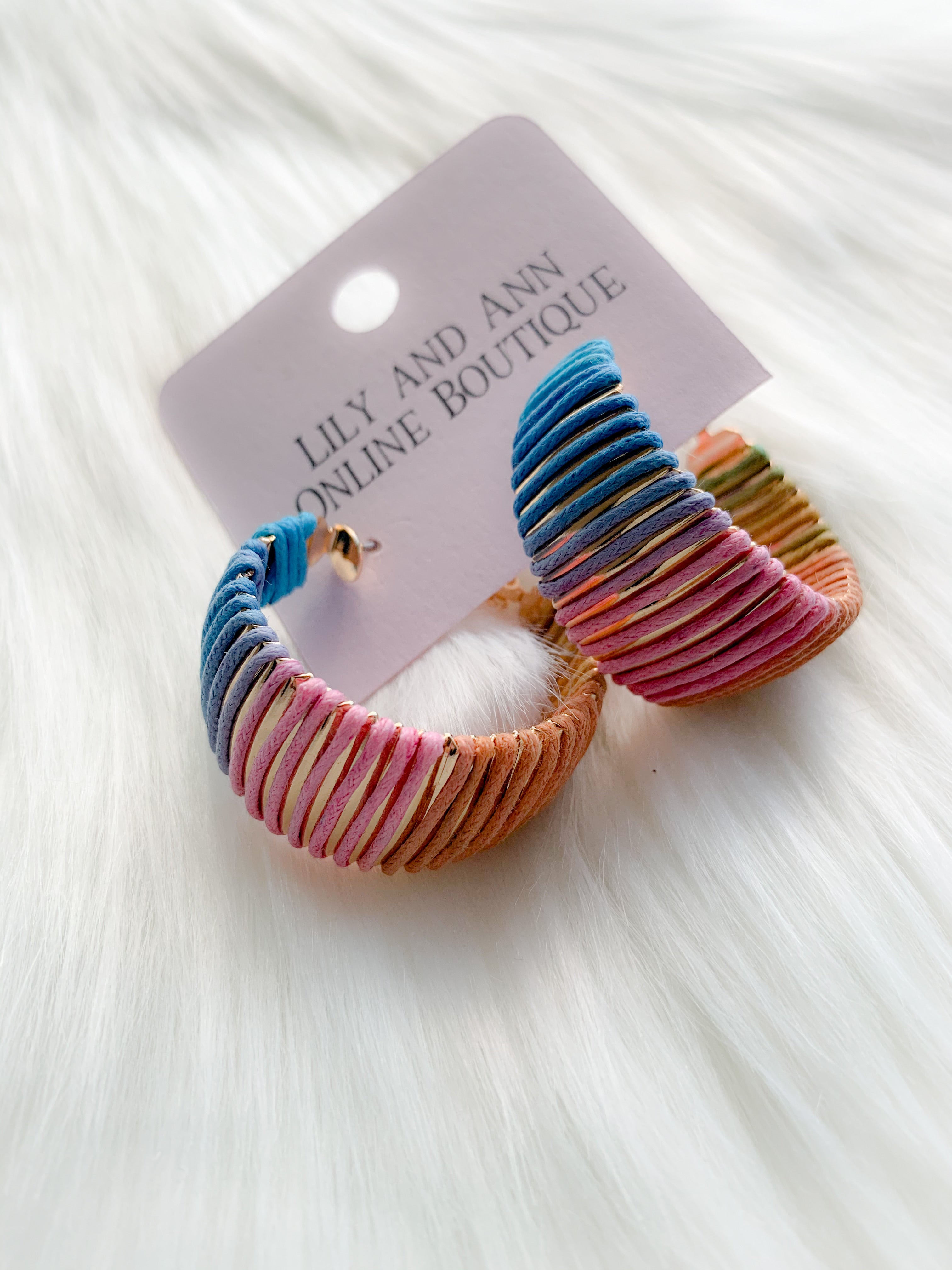 Multi Color Raffia Wrapped Earrings