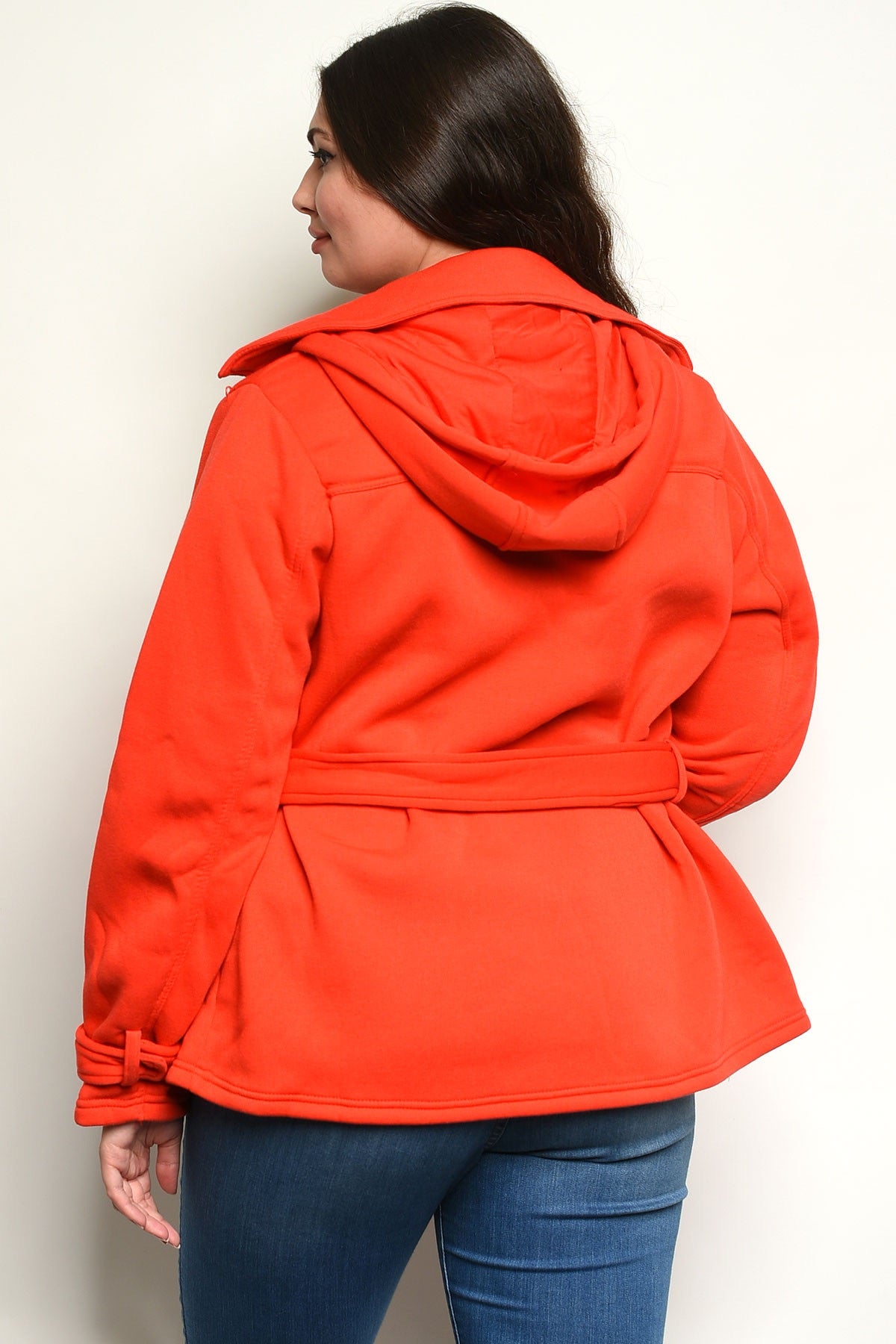 Plus Size Red Front Belted Jacket