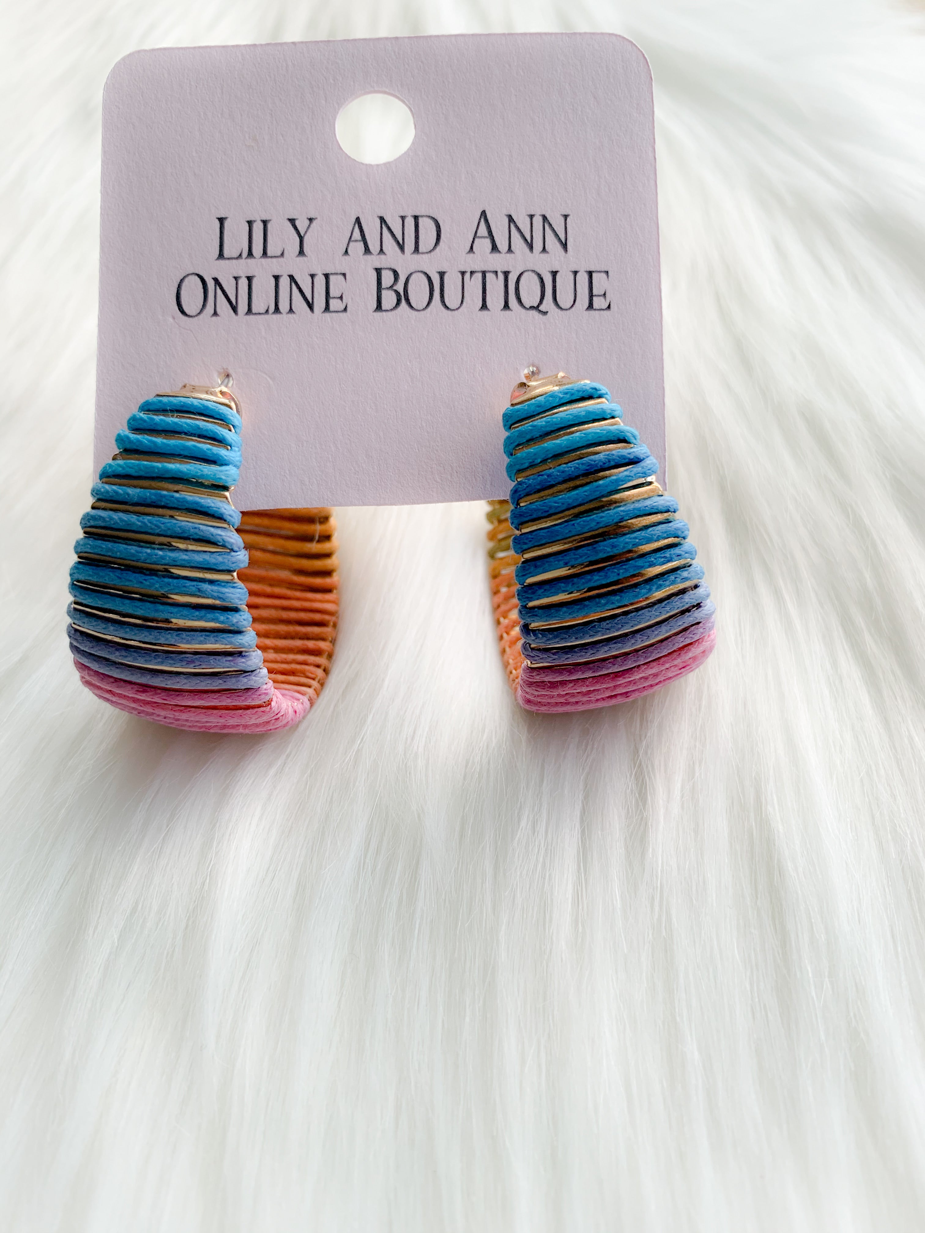 Multi Color Raffia Wrapped Earrings