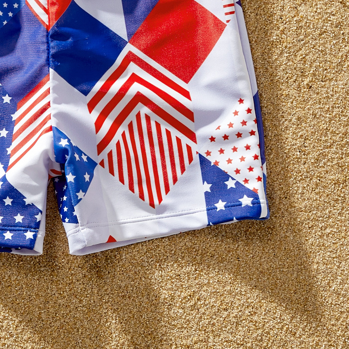 Independence Day Family Matching Swimsuit Geometric PrintTwist Knot Ruffle-sleeve One Piece