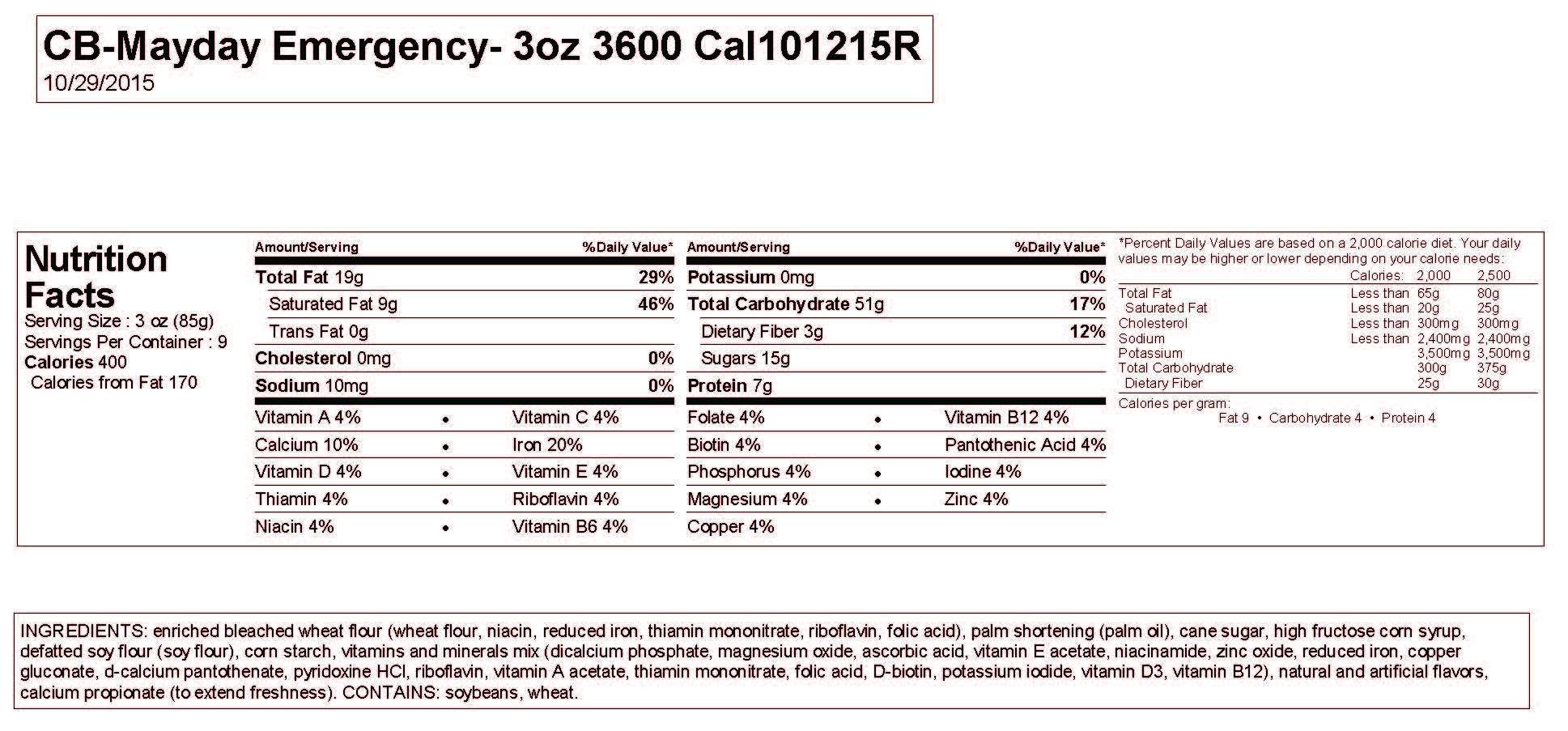 Mayday 3600 Calorie Food Bars - Case of 20