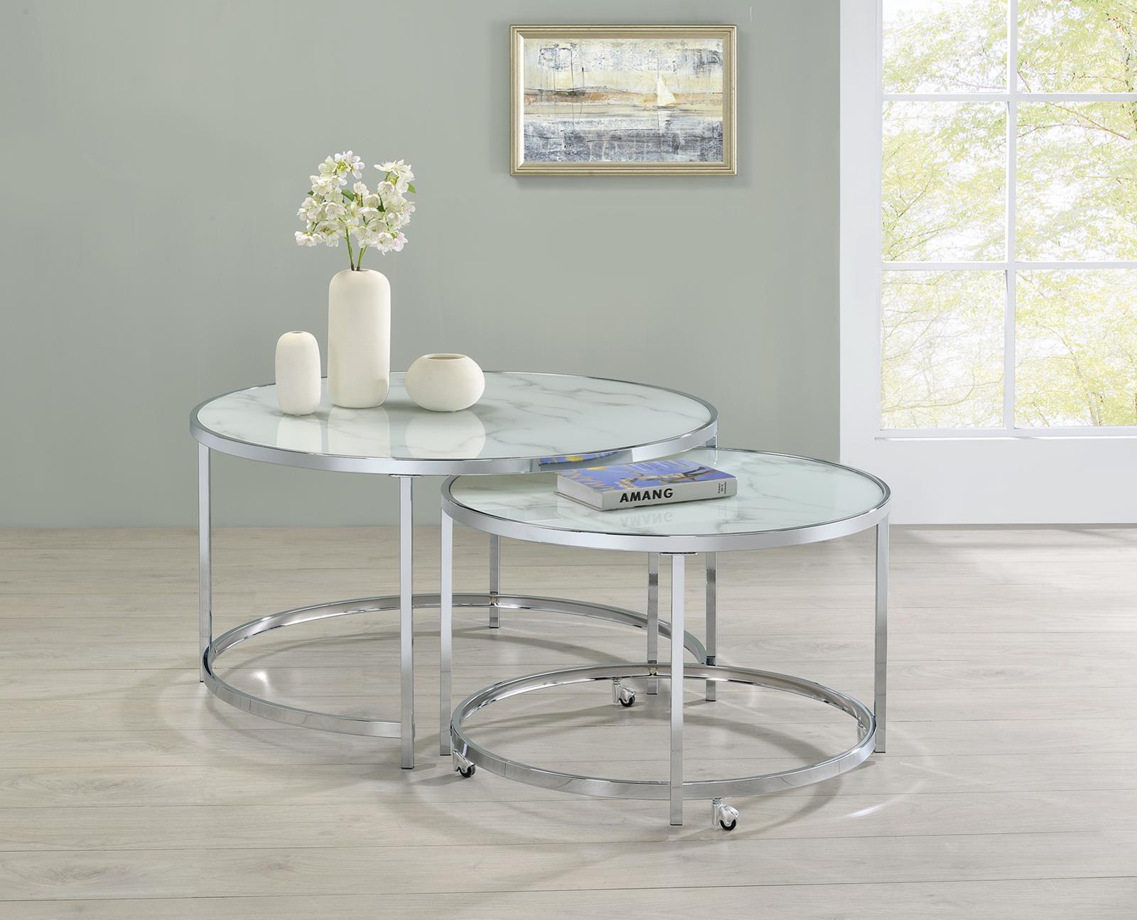 2 Pc Nesting Coffee Table - Pearl Silver