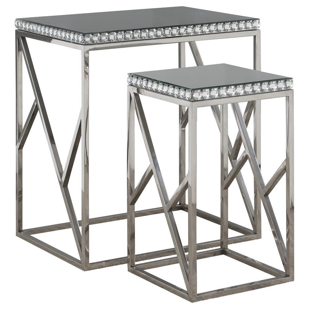 2-piece Mirror Top Nesting Tables - Pearl Silver