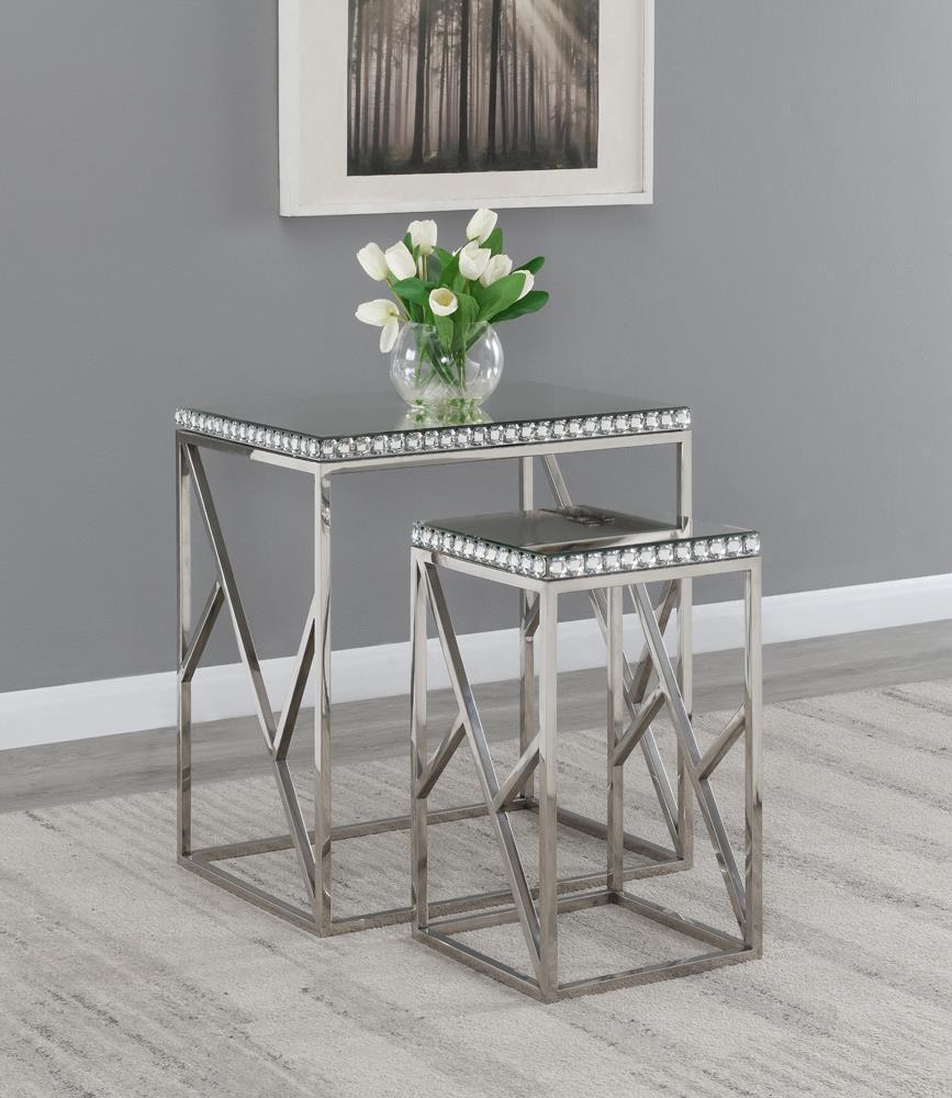 2-piece Mirror Top Nesting Tables - Pearl Silver