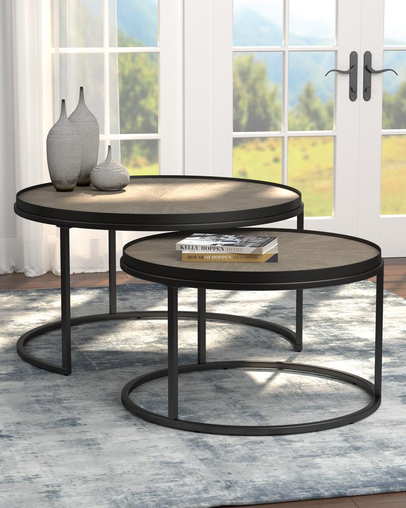 2-piece Round Nesting Tables - Brown