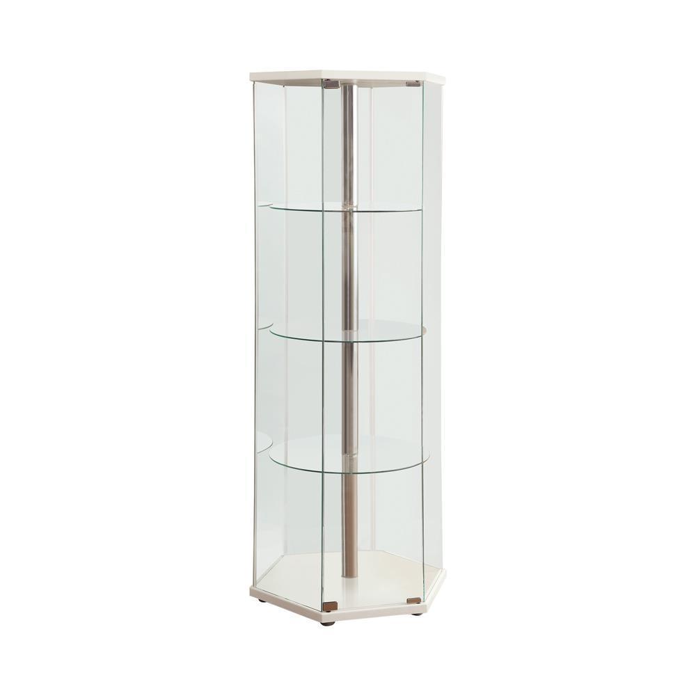 4-shelf Hexagon - Shaped Curio Cabinet - White