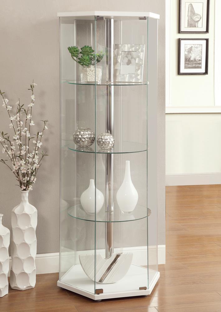 4-shelf Hexagon - Shaped Curio Cabinet - White