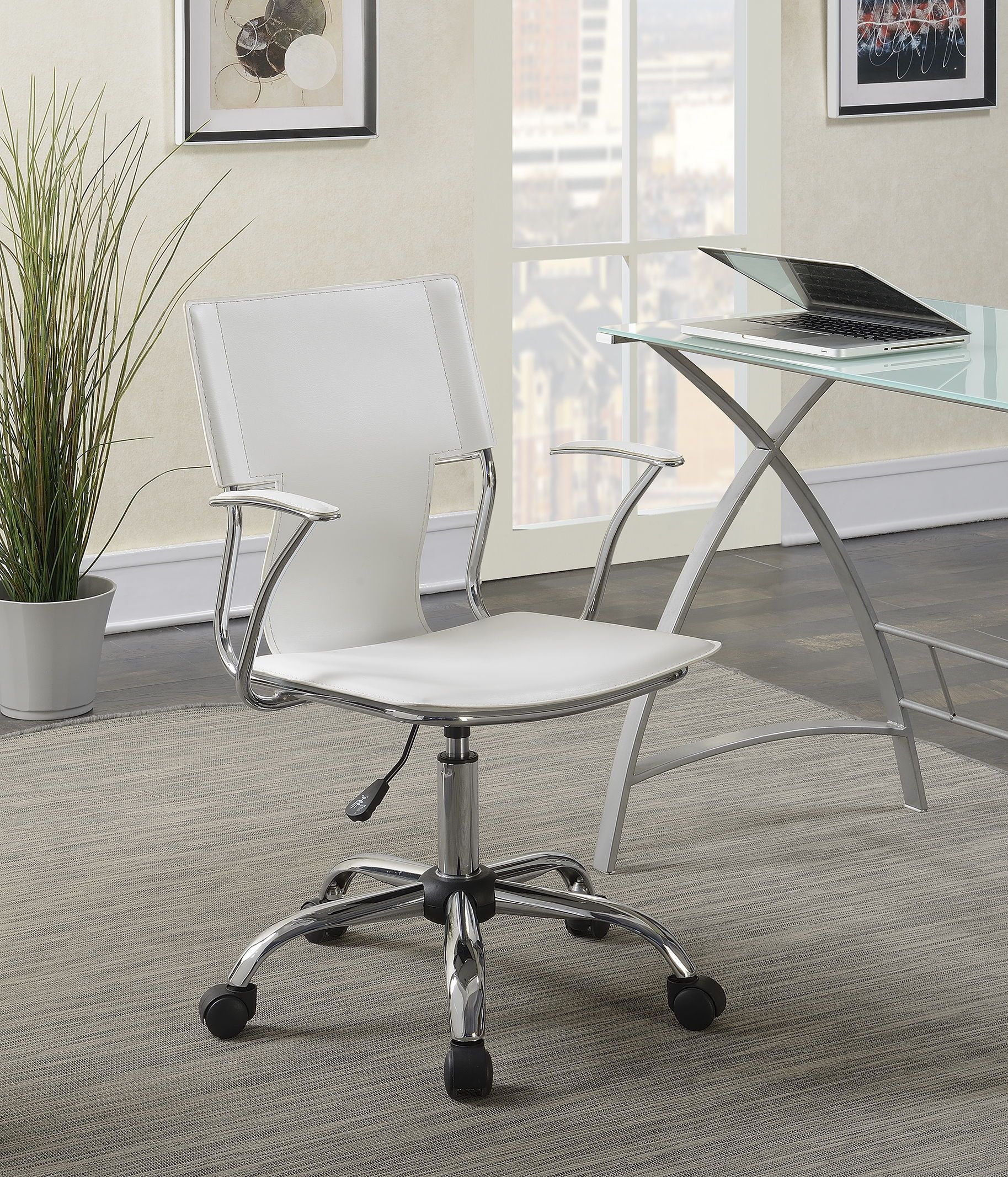 Adjustable Height Office Chair - White And Chrome