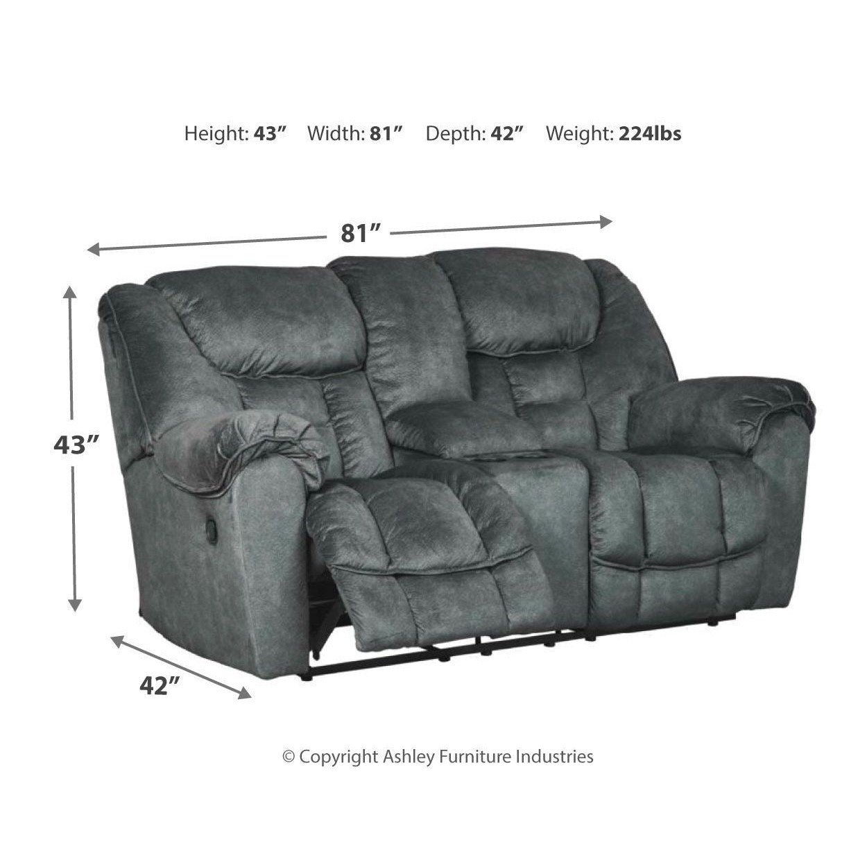 Capehorn - Granite - Dbl Rec Loveseat W/console