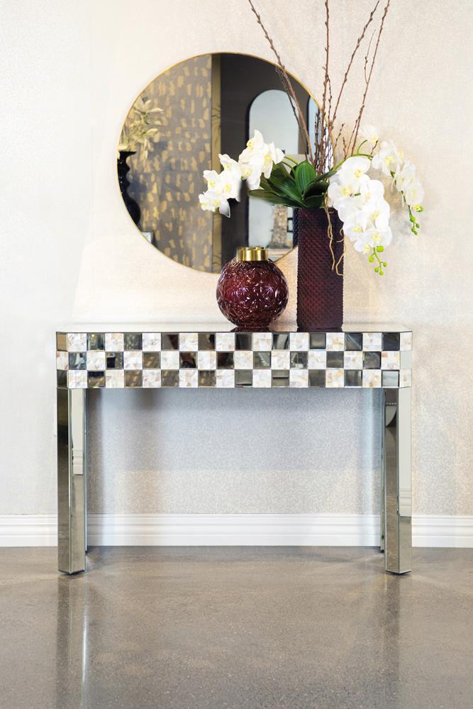 Checker Pattern Rectangular Console - Pearl Silver