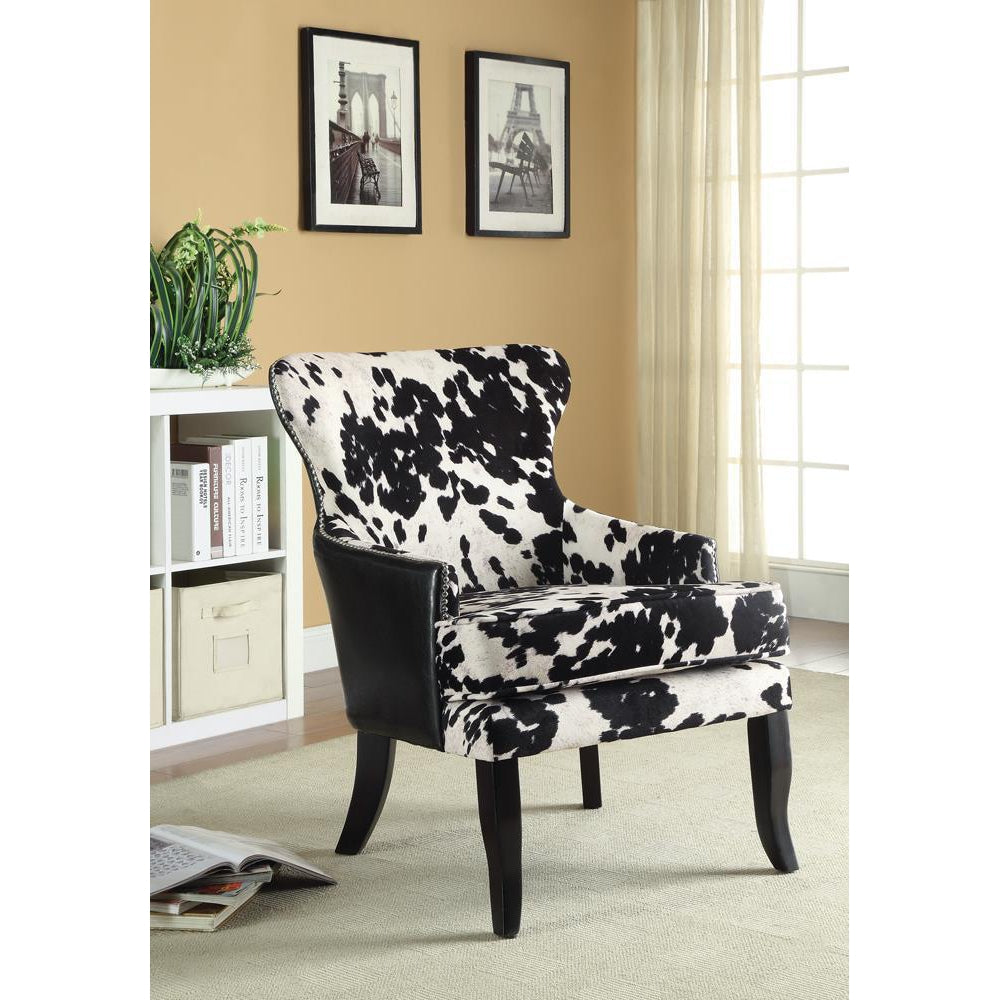 Cowhide Print Accent Chair - Black