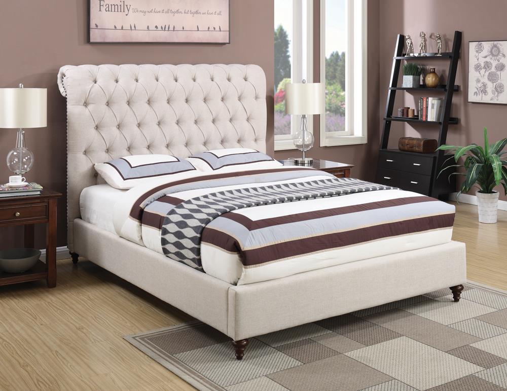 Devon Upholstered Bed - Beige - California King Bed