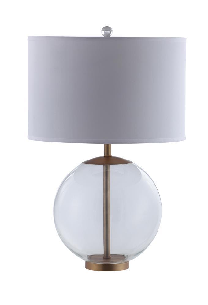 Drum Shade Table Lamp With Glass Base - White