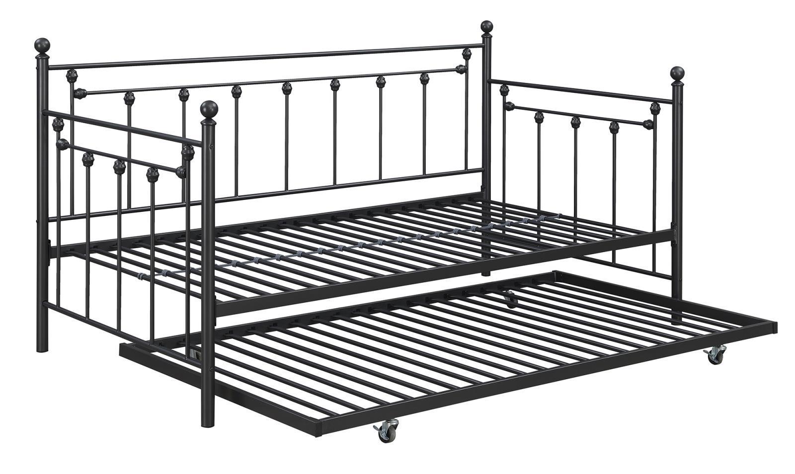 Metal Twin Day Bed With Trundle - Black