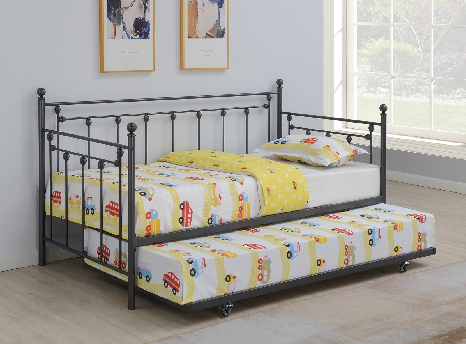 Metal Twin Day Bed With Trundle - Black